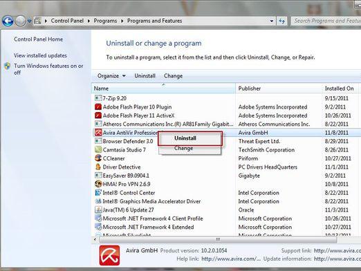 Hvordan fjerne Avira?